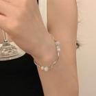 Faux Cat Eye Stone Stainless Steel Bracelet 1pc - Silver & White - One Size