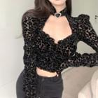 Heart Print Cut-out Cropped Top