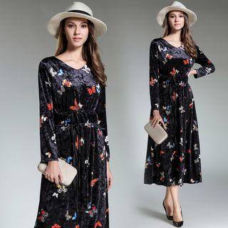 Butterfly V-neck Midi Dress