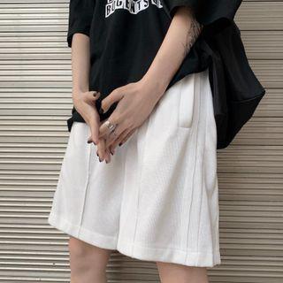 Elastic-waist Plain Straight Leg Shorts