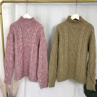 Mock Neck Twist Knit Sweater