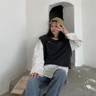 Plain Long-sleeve T-shirt / Lettering Vest