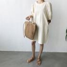 Puff-sleeve Linen Blend Shift Dress Ivory - One Size
