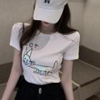 Reflective Cat Printed Short-sleeve Cropped T-shirt