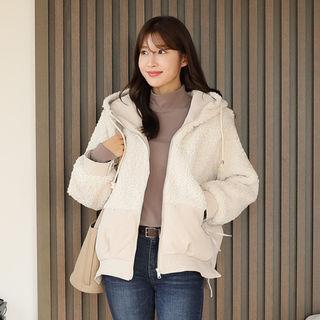 Sherpa-fleece Panel Zip-up Hoodie