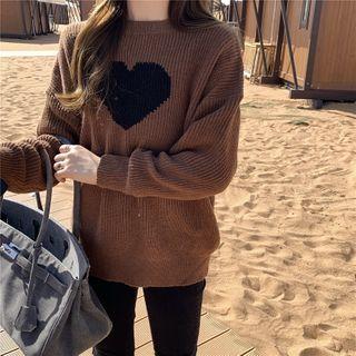 Long-sleeve Heart Print Knit Sweater