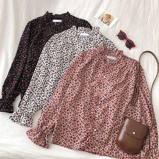 Floral Print Flare-cuff Blouse