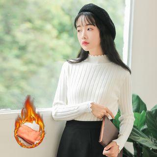 Fleece-lined Lettuce Edge Ribbed Sweater