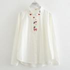 Heart Embroidery Blouse White - One Size