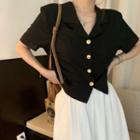 Short-sleeve Button-up Crop Shirt / Plain Midi Skirt