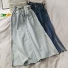 Paperbag High-waist Side-slit Denim Midi Skirt