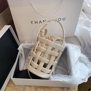 Set: Mini Woven Bucket Bag + Drawstring Pouch