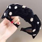 Faux Pearl Fabric Knot Headband 01 - Black - One Size