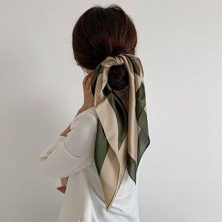 Print Narrow Scarf Hair Tie A - Green - One Size