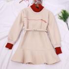 Mock Two-piece Lettering Embroidered A-line Pullover Dress