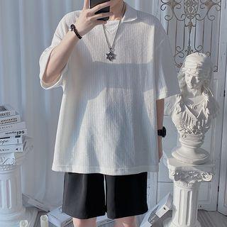 Short-sleeve Collared Plain Top