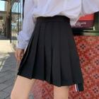 High-waist Plain Pleated A-line Mini Skirt