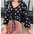 Dotted 3/4 Sleeve Cropped Knit Top