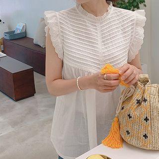 Lace-sleeve Pintuck-trim Top Ivory - One Size