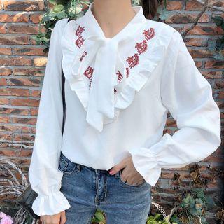 Frill-trim Embroidered Blouse