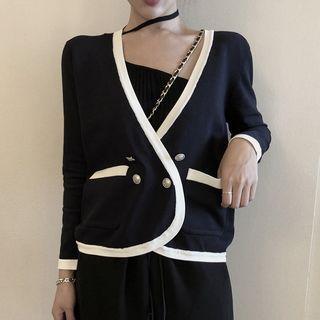 Double Breasted V-neck Blazer Black - One Size