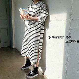 Striped Long Sweatshirt Dress Ivory - One Size
