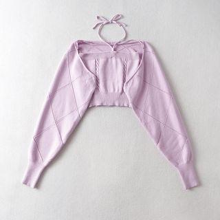 Set: Cropped Knit Halter Top + Shrug