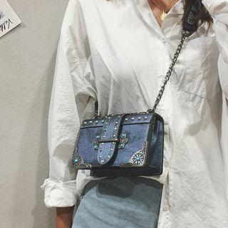 Studded Chained Faux Leather Shoulder Bag