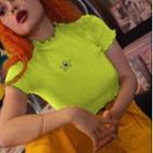 Short-sleeve Flower Print Lettuce Edge Top