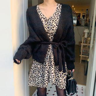 Tie-waist Woolen Cardigan