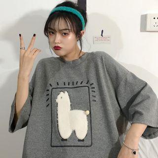 Sheep Print Elbow-sleeve T-shirt