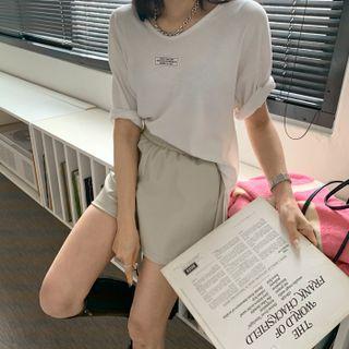 Short-sleeve Label-patched T-shirt