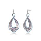 Sterling Silver Fashion Ethnic Geometric Earrings With Colorful Cubic Zirconia Silver - One Size