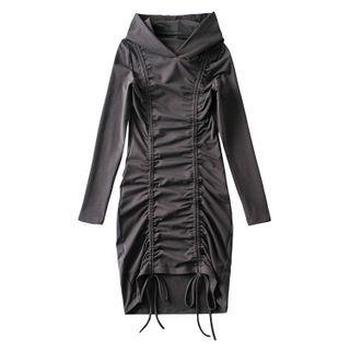 Long-sleeve Hooded Drawstring Bodycon Dress
