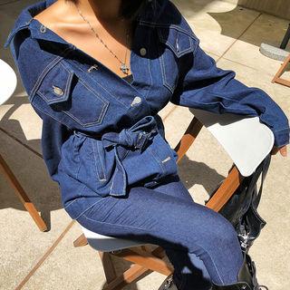 Belted Raw-denim Jacket Dark Blue