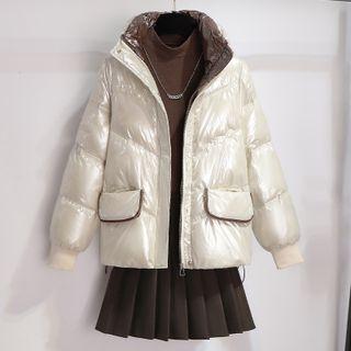 Padded Jacket / Knit Top / Pleated Skirt