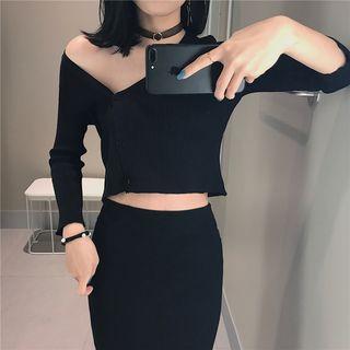 Plain Asymmetric Collar Cardigan