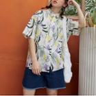Set: Short-sleeve Printed Shirt + Tie