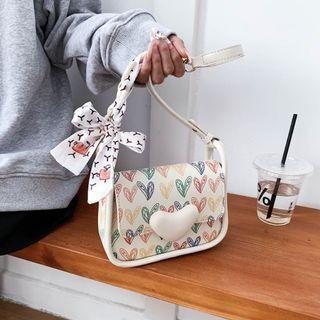 Heart Print Crossbody Bag Off-white - One Size