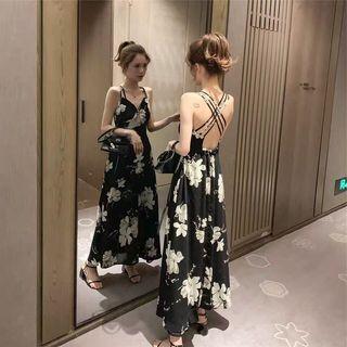 Flower Print Open Back Maxi Sundress