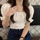 Puff-sleeve Shirred Lace Crop Top White - One Size