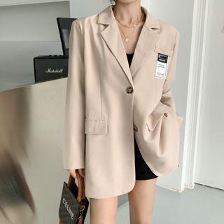 Double-breasted Label Applique Oversized Blazer Khaki - One Size