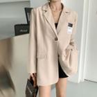 Double-breasted Label Applique Oversized Blazer Khaki - One Size