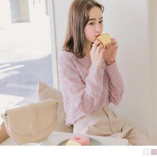 Long Sleeve Fringed Collared Top