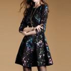 Paint Splattered 3/4-sleeve A-line Dress