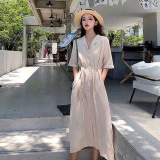 Plain Short-sleeve Long Shirtdress