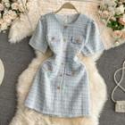 Short Sleeve Single Breasted Tweed Dress