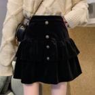 Layered Velvet Mini A-line Skirt
