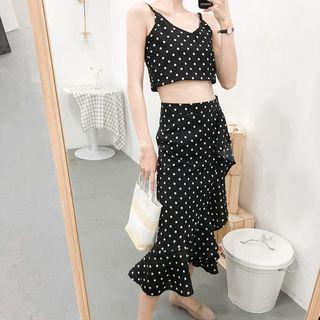 Set: Polka Dot Cropped Camisole Top + Midi Skirt