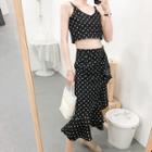 Set: Polka Dot Cropped Camisole Top + Midi Skirt